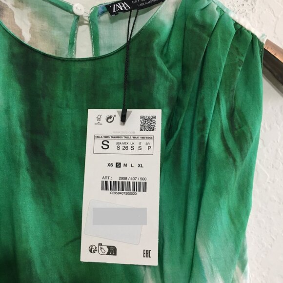 Zara NWT Size Small Green Short Abstract Tie Dye Dress - Picture 10 of 16